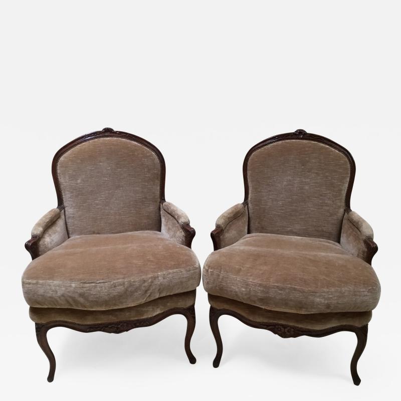 Pair of French Walnut Bergere Chairs