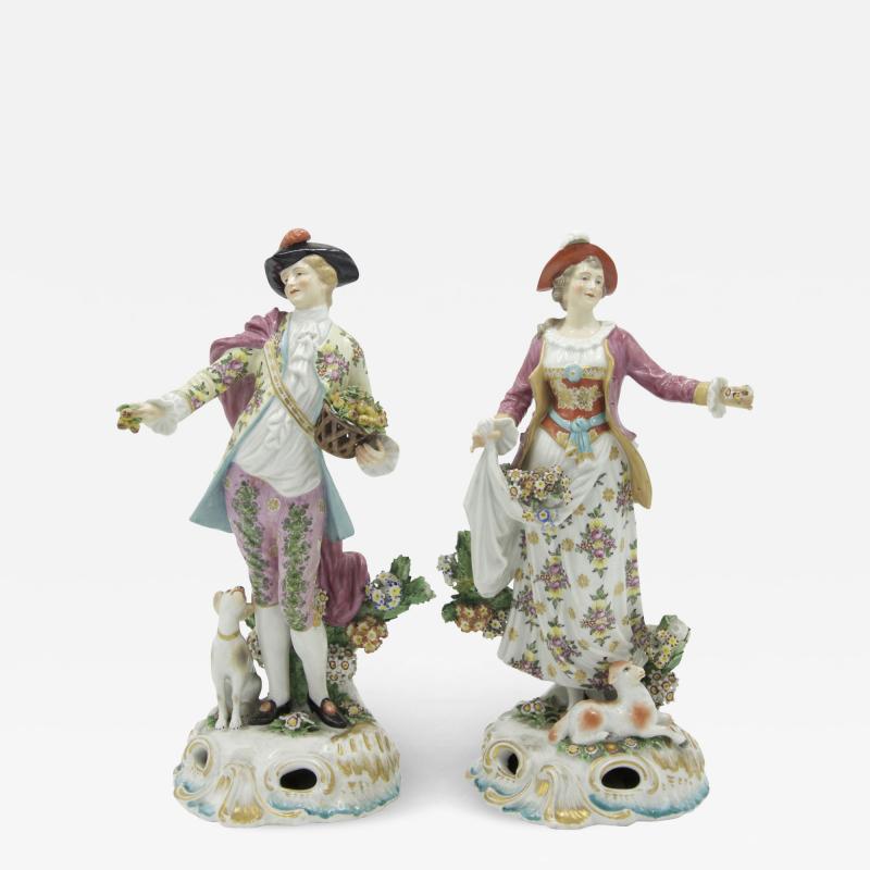 Pair of French XVI Porcelain Couple with Animals
