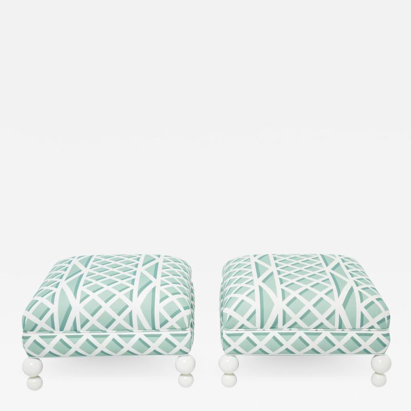 Pair of French vintage outdoor ottomans poufs reupholstered 1970s