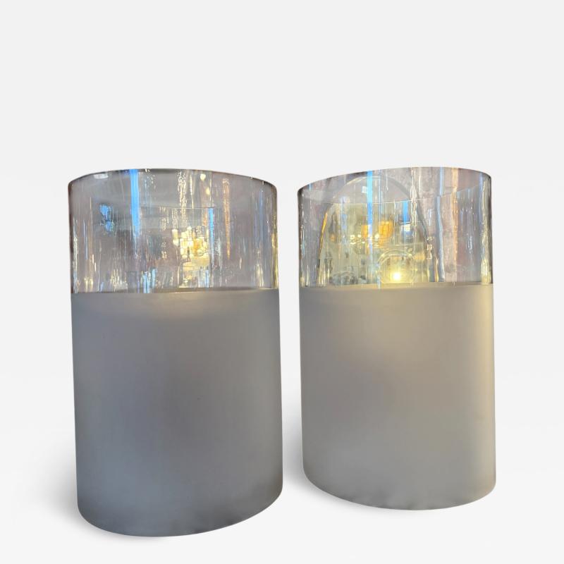 Pair of Frosted Glass Cylinder Table Lamps