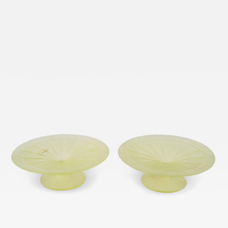 Pair of Frosted Green Vaseline Glass Centerpiece