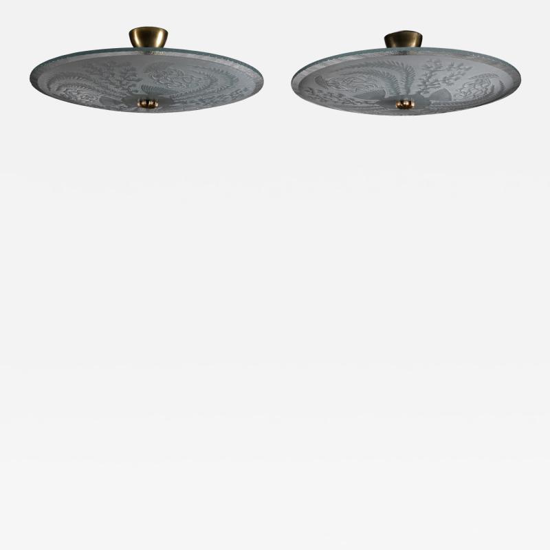 Pair of Frosted raw glass pendant lamps