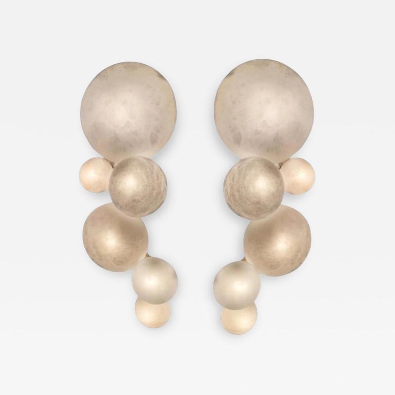 Pair of Galaxy Contemporary Italian Alabaster Marble Globe Wall Lights