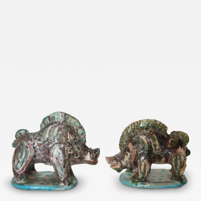 Pair of Gambone Ceramic Boars