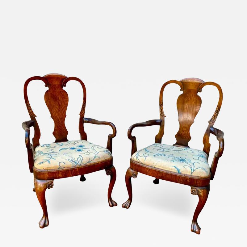 Pair of George II Style Walnut Armchairs