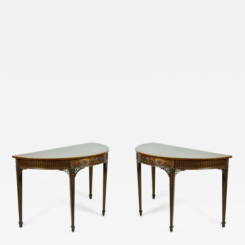 Pair of George III Mahogany Demilune Consoles