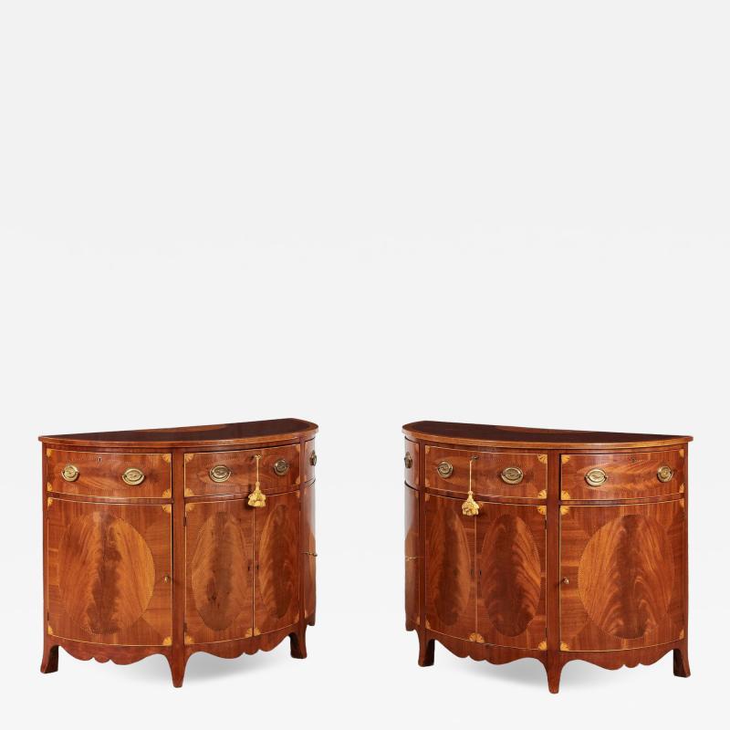 Pair of George III Satinwood Inlaid Demilune Console Cabinets