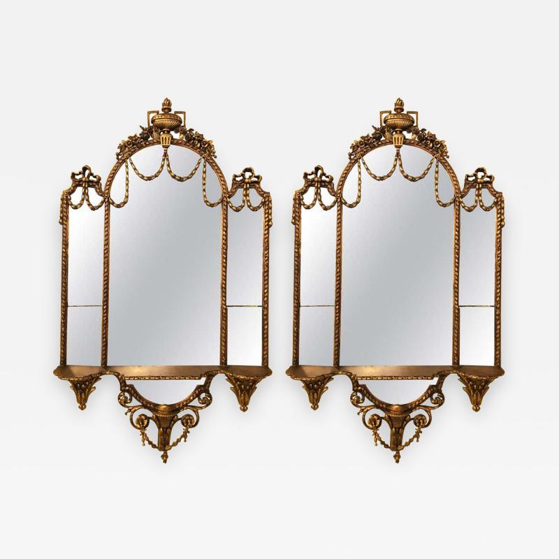 Pair of George III Style Giltwood and Composite Shelved Wall Console Mirrors