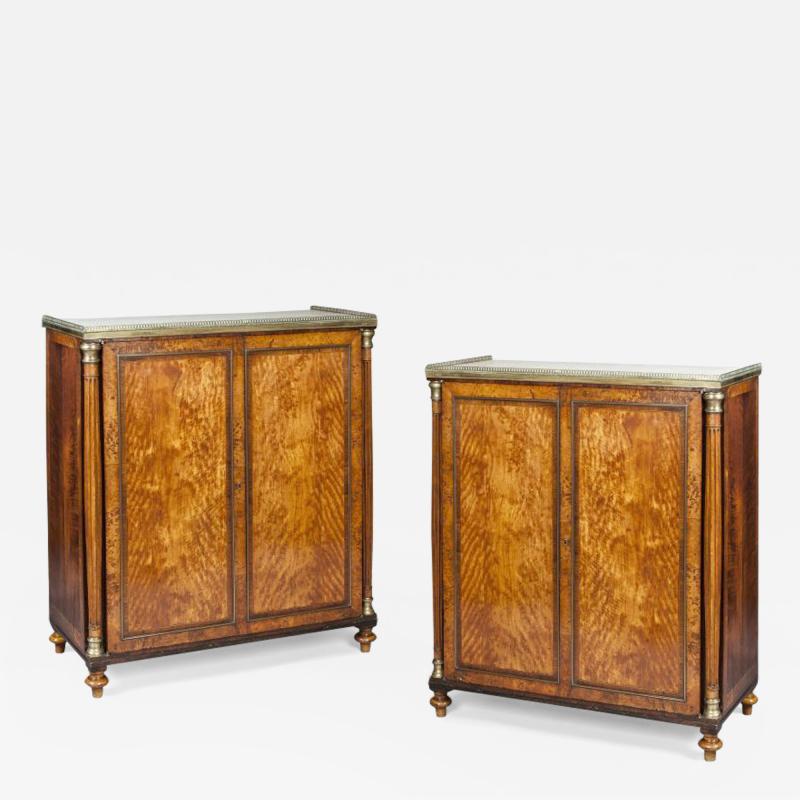 Pair of Georgian Satinwood Two Door Cabinets