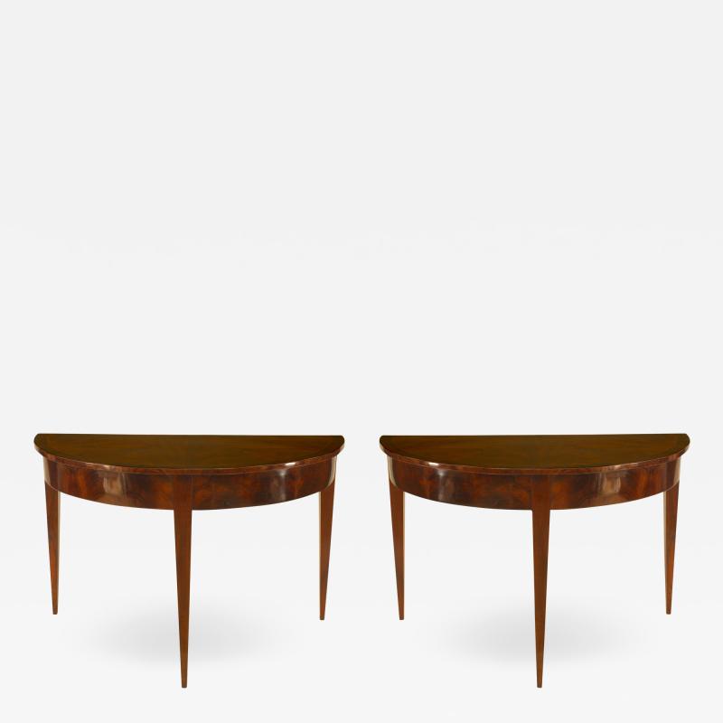 Pair of German Biedermeier Demilune Walnut Console Table