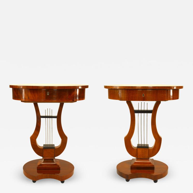 Pair of German Biedermeier Mahogany Lyre End Tables