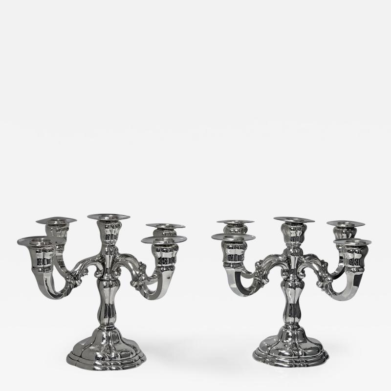 Pair of German Sterling Silver Five Light Candelabra C 1920