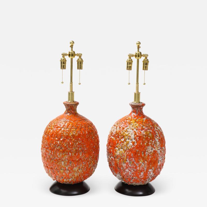 Pair of Giant Italian Volcanic Glazed Ceramic lamps 