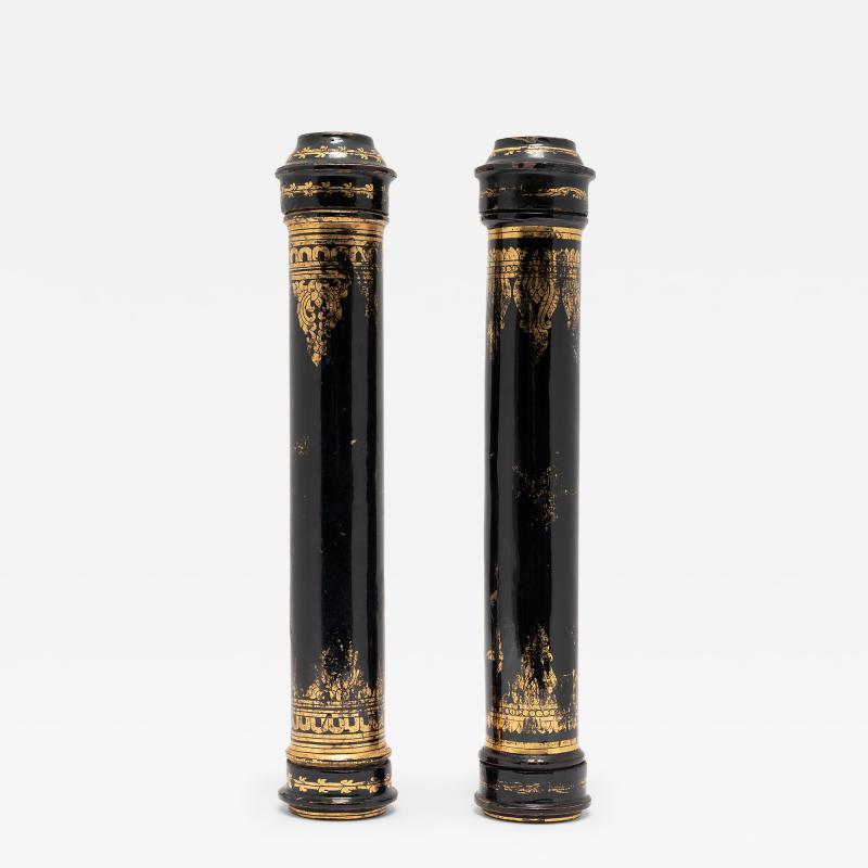 Pair of Gilt Black Lacquer Scroll Cases