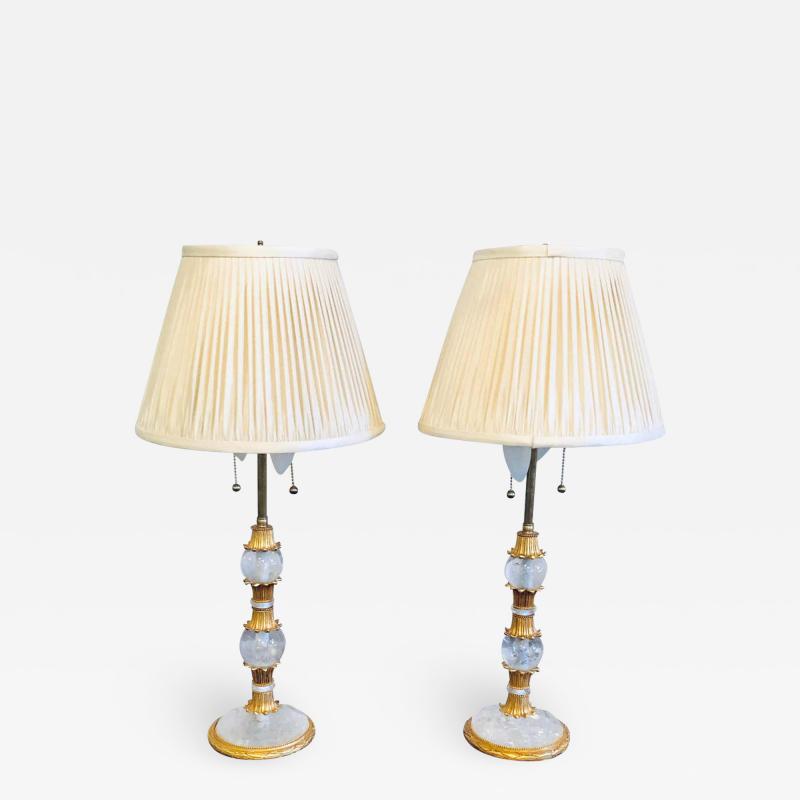 Pair of Gilt Metal and Rock Crystal Bagu s Style Table Lamps