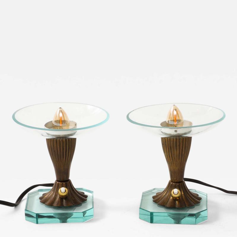 Pair of Glass Brass Petite Table Lamps att Pietro Chiesa Italy 1940s