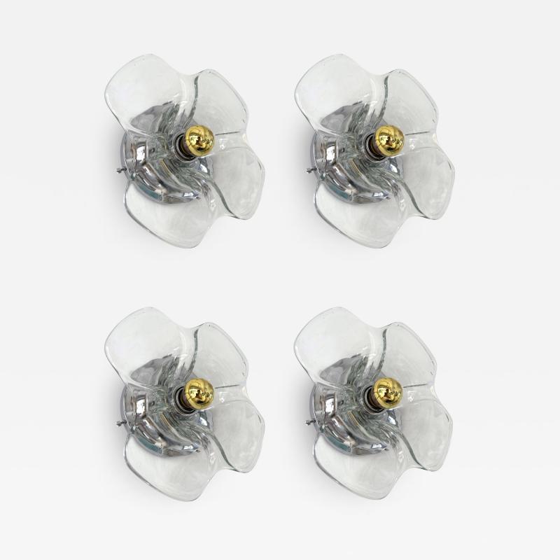 Pair of Glass and Metal Flower Sconces Italy 1970s