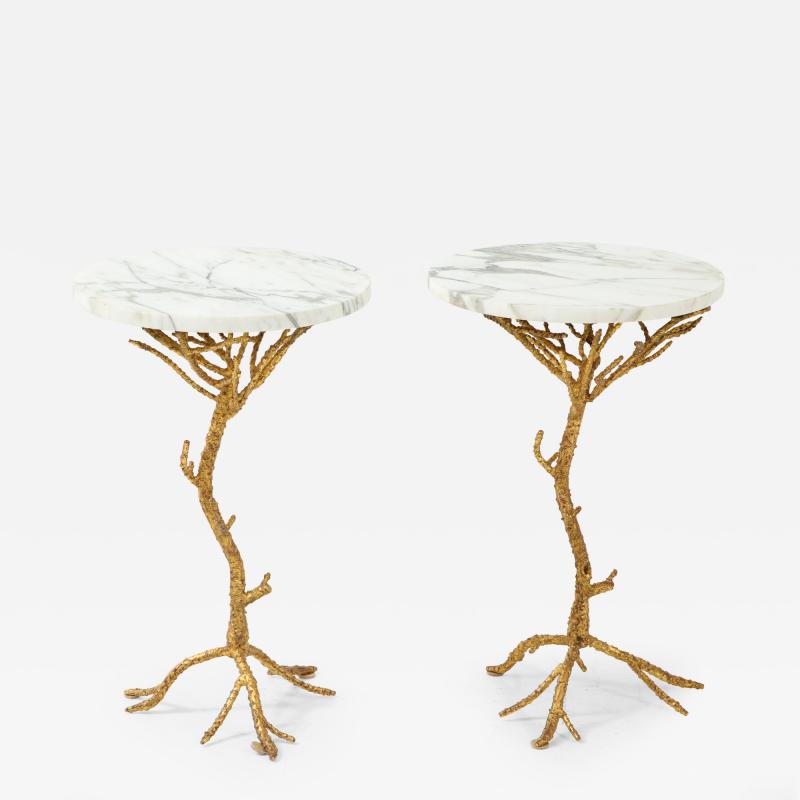 Pair of Gold Branch Side Tables with Marble Top