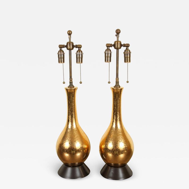 Pair of Gold Crackle Glaze Lamps 