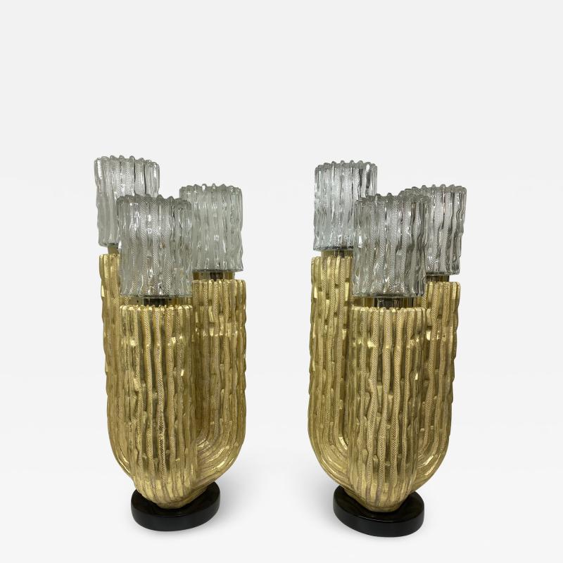 Pair of Gold Leaf Cactus Lamps