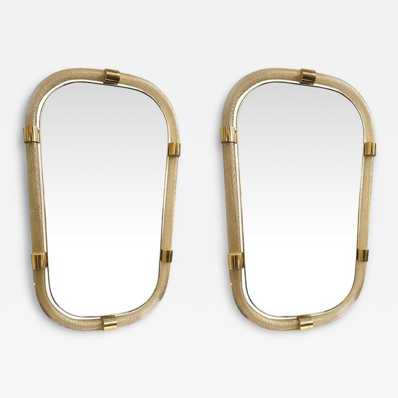 Pair of Gold Leaf Murano Glass Wall Mirrors Italian Torciglione Design