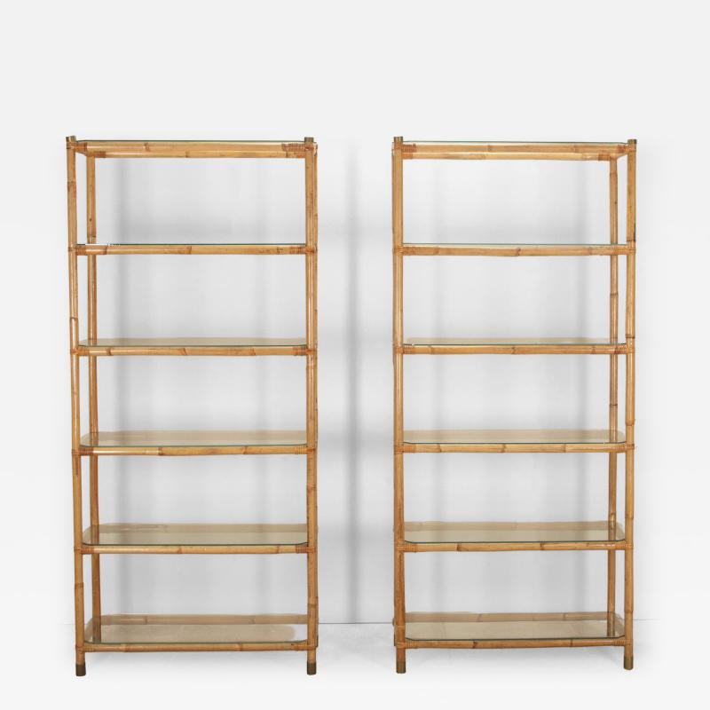 Pair of Grand Scale Mid Century Italian Bamboo Shelves