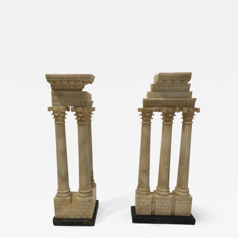 Pair of Grand Tour Models Carved Alabaster Roman Columns