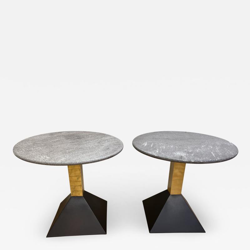 Pair of Gray Granite and Brass Side Tables Italy 1980s