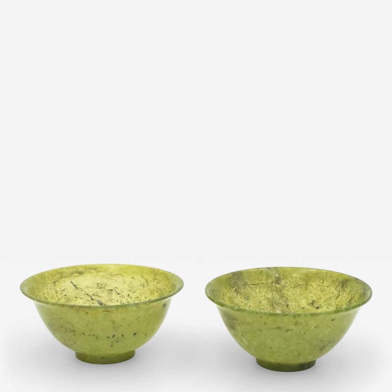 Pair of Green Hardstone Bowls Republic Period China