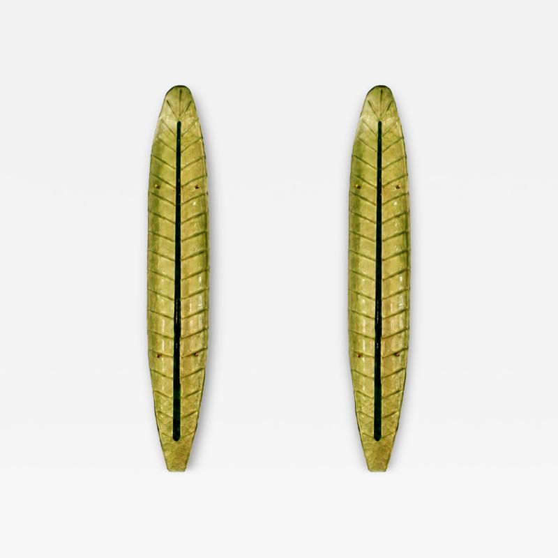 Pair of Green Murano Glass Leaf Wall Sconces Italy 1990s
