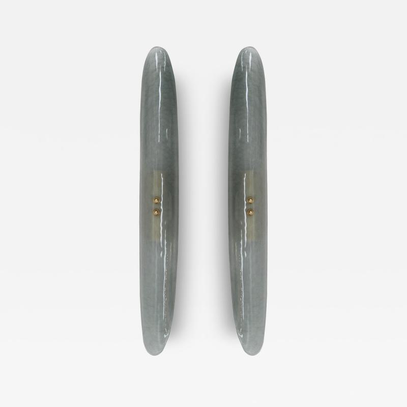 Pair of Green Murano Glass Wall Sconces with Brass Structure