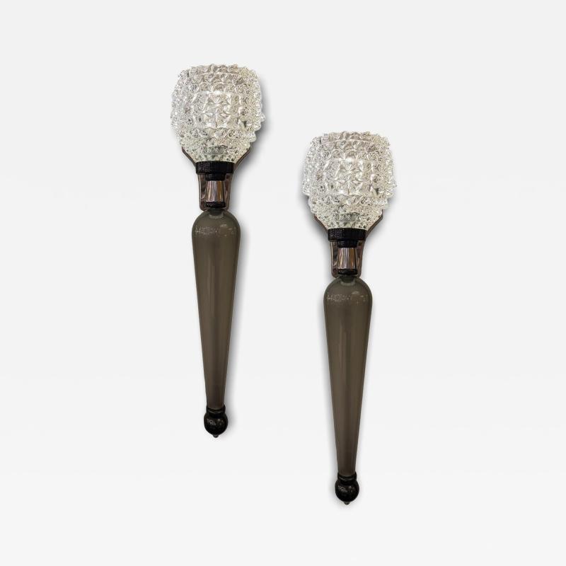 Pair of Grey Murano Glass Sconces
