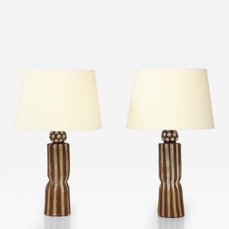 Pair of Grooved Pottery Table Lamps