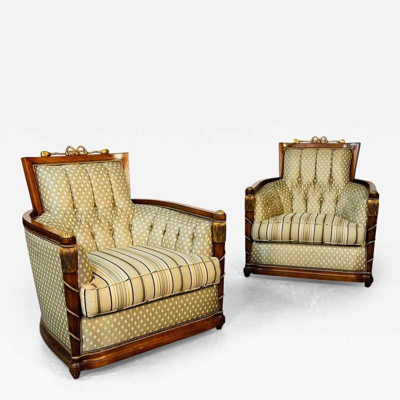 Pair of Grosfeld House Hi Back Arm Chairs Bergere or Lounge Chairs