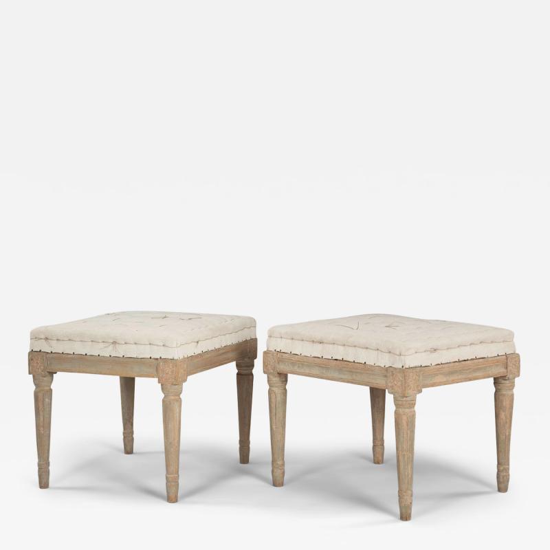 Pair of Gustavian Light Gray Painted Stools