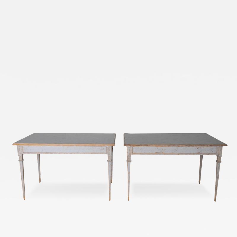 Pair of Gustavian Style Painted Tables Repainted in Light Gray