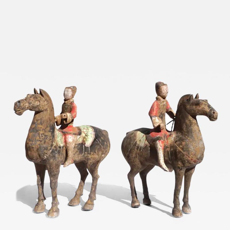 Pair of Han Dynasty Pottery Horses and Equestrian Riders