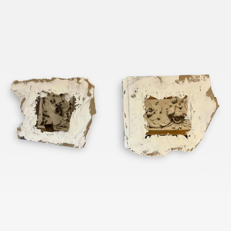 Pair of Hand Painted Architectural Wall Fragments Plaster Italian Venetian