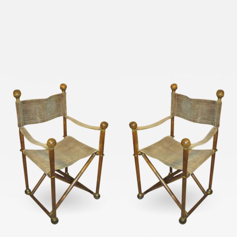 Pair of Hand Stitched Directors Chairs with Brass Hardware