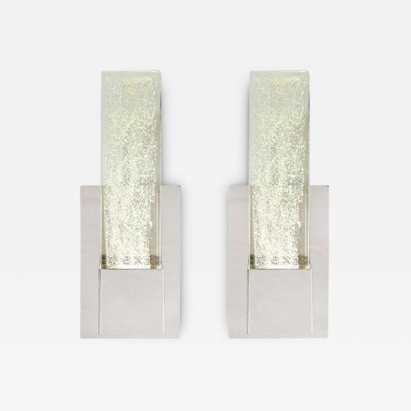Pair of Handblown Murano Glass Sconces in Nickel w 24 karat Gold Flecks