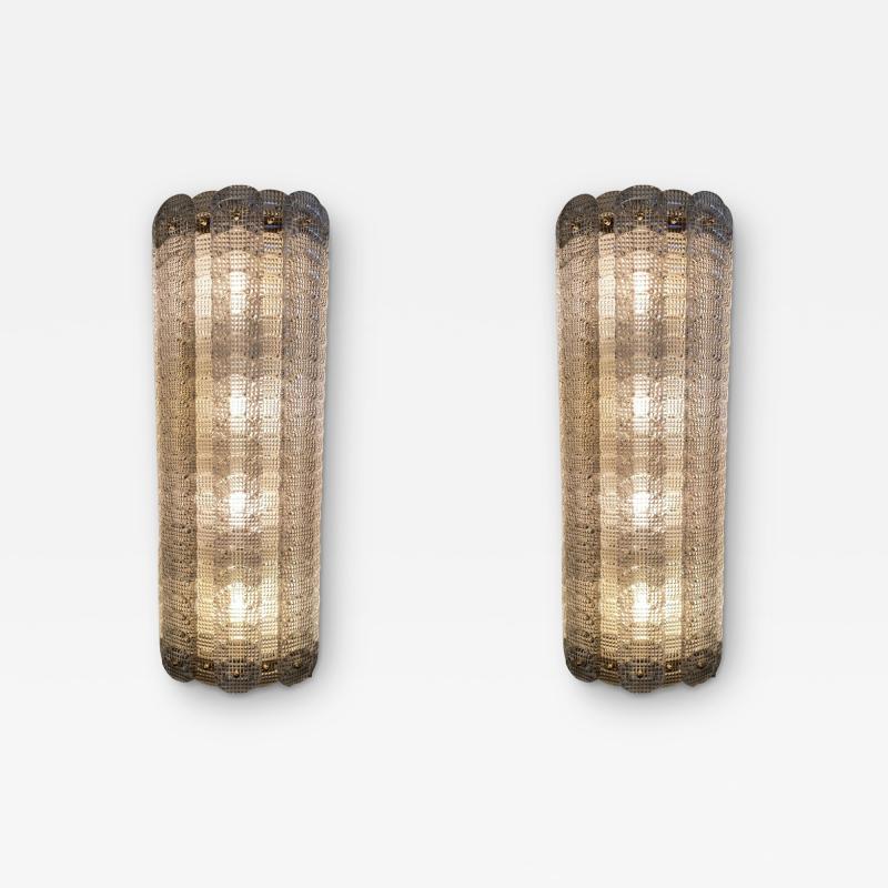Pair of Handcrafted Python Clear Murano Textured Glass Sconces Italy 2025