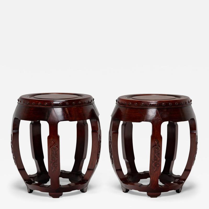 Pair of Hardwood Drum Stools