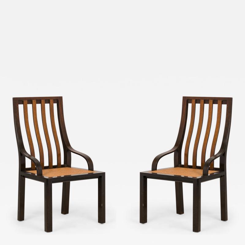 Pair of Harvey Probber American Mid Century Slat Back Wood and Caned Seat Side C