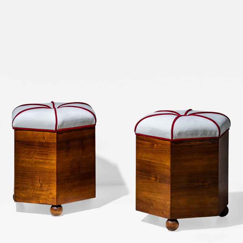 Pair of Hexagonal Art Deco Stools 1st Half 20th Century