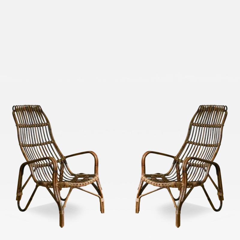 Pair of High back bamboo armchairs 1960s