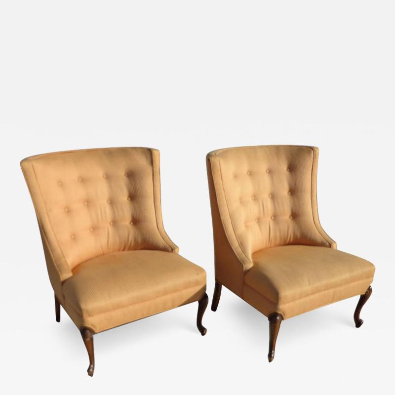 Pair of Hollywood Regency Button Tufted Slipper Chairs