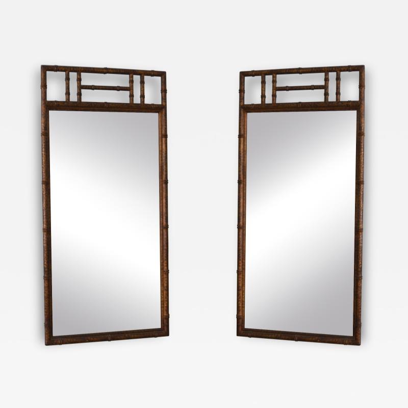 Pair of Hollywood Regency Faux Bamboo Wall Mirrors