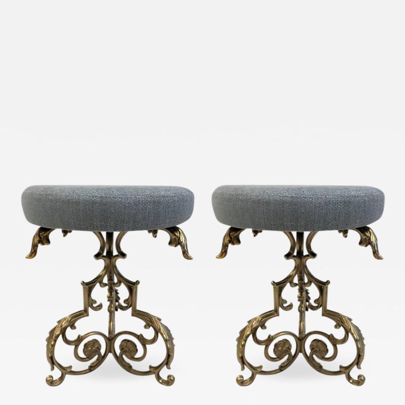 Pair of Hollywood Regency Gold Metal Floral Stools