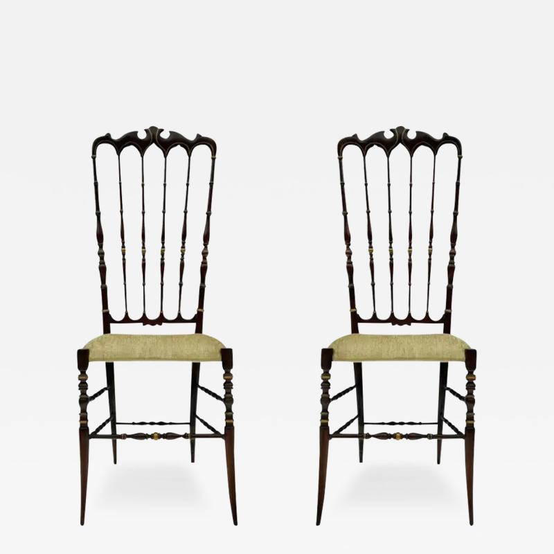 Pair of Hollywood Regency Italian Walnut Chiavari Chairs with Tall Ladder Backs