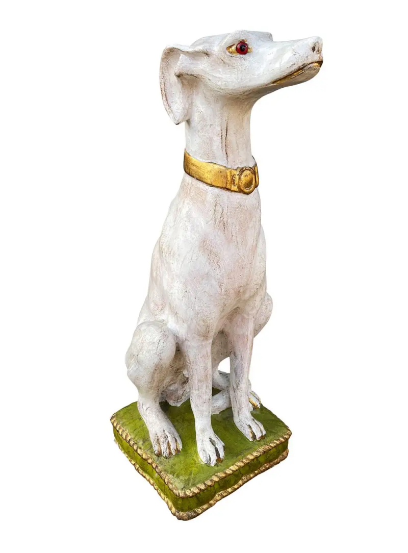 Pair of Hollywood Regency Life Size Seated Italian Greyhound Statues Sculptures